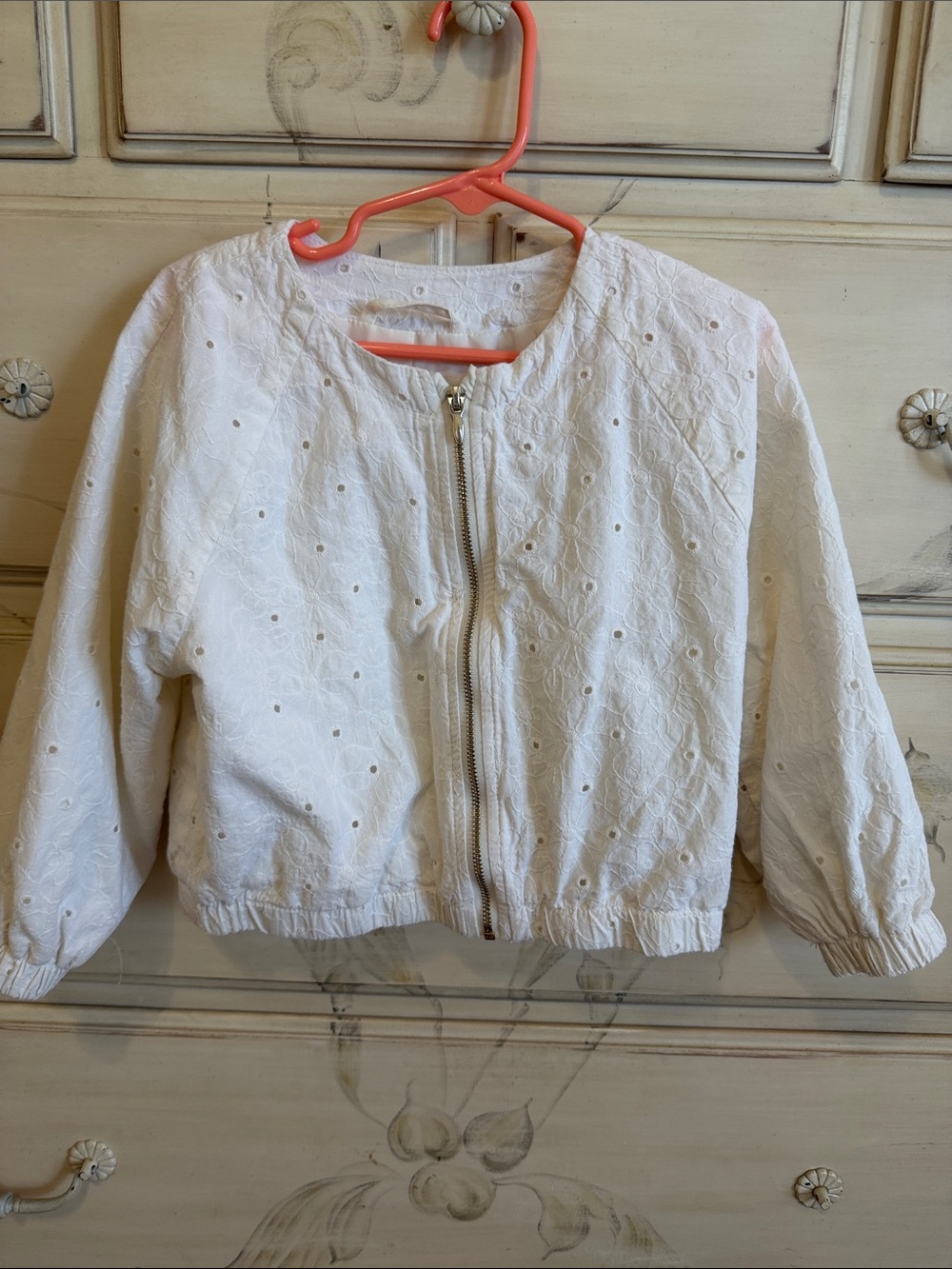 H&M White Eyelet Zip-Front Jean Jacket